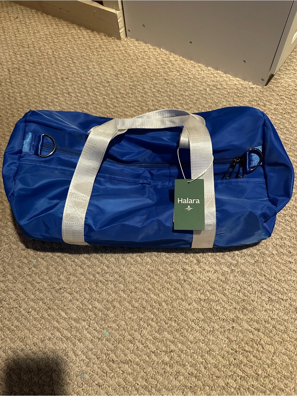 HALARA Blue Gym Duffel Bag with White Straps
